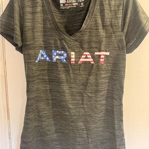 Ariat Women's Olive V-Neck Tee with Patriotic Logo